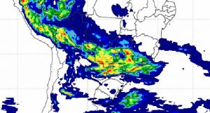 Mapa de precipitação do Inmet aponta acumulado de chuvas sobre o Estado; segunda-feira deve ter mudança no tempo. (Foto: Inmet/Reprodução)