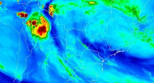 Imagem de satélite mostra o céu sobre Mato Grosso do Sul na quarta-feira; para esta quinta, previsão é de chuvas fracas. (Imagem: Inmet/Divulgação)