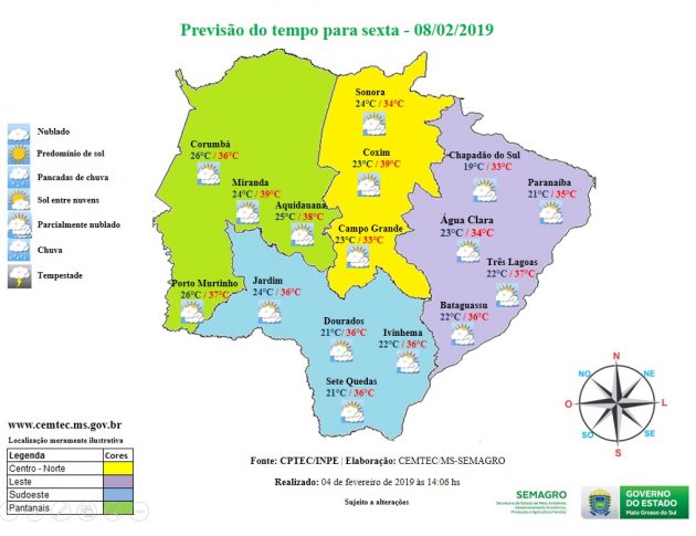 previsão do tempo, Mato Grosso do Sul, 8 de fevereiro de 2019, calor, altas temperaturas, pancadas de chuva