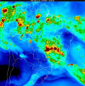 Mapa pluviométrico do Inmet para esta segunda-feira prevê chuvas no Estado. (Imagem: Inmet)