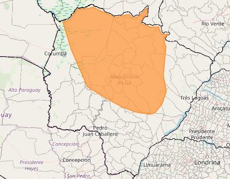 Área em laranja no mapa inclui municípios colocados em alerta do Inmet por conta da baixa umidade do ar nesta sexta-feira (9). (Imagem: Inmet/Reprodução)