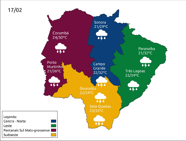 Previsão para hoje é de chuva forte, trovoadas e temperatura de